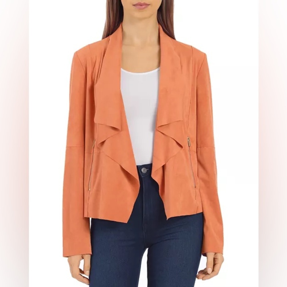 Bagatelle Collection Faux-Suede Drape-Front Jacket Salmon Orange Size Small